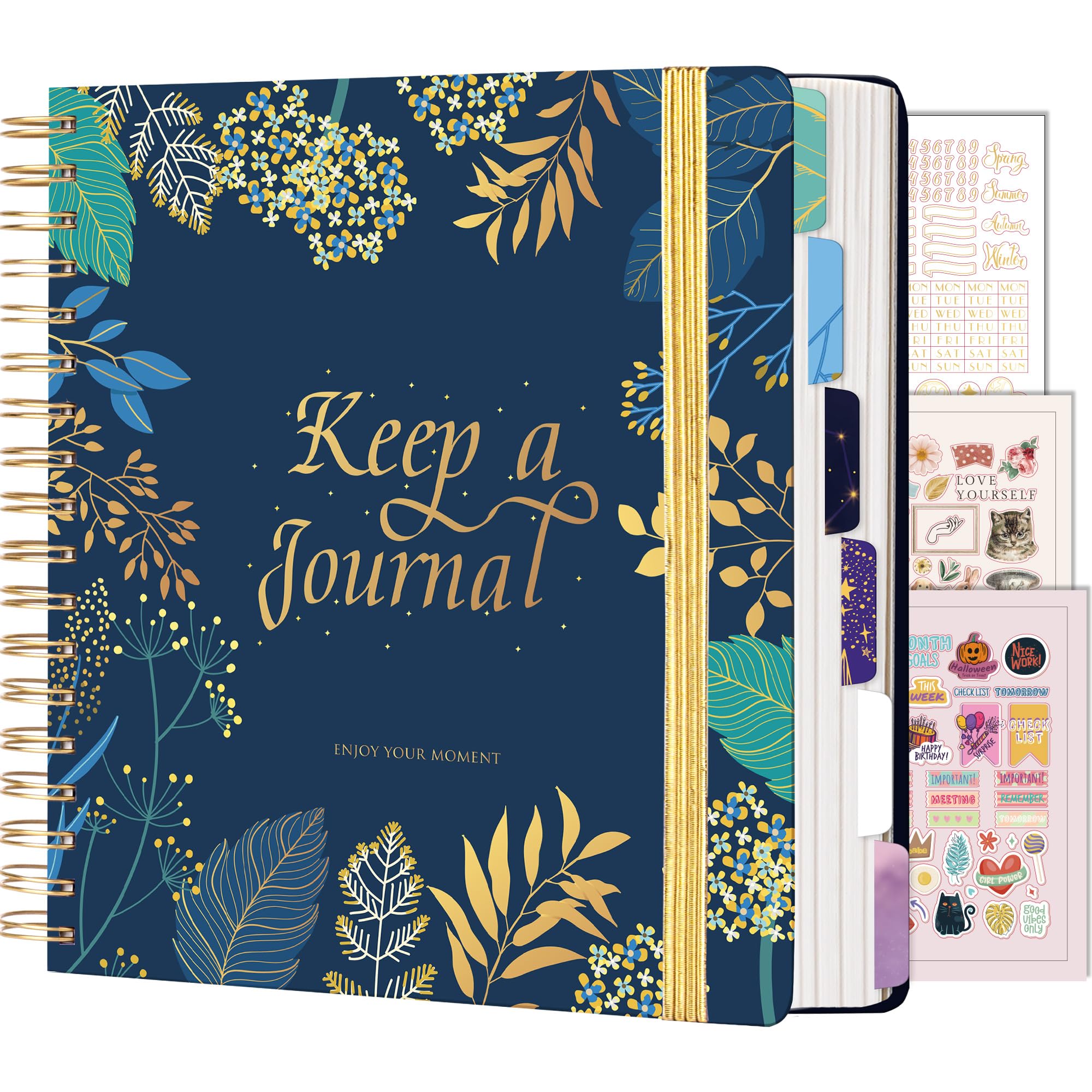 CAGIE Hardcover Spiral Notebook Journal 8.5" x 9.5", Floral Spiral Notebook College Ruled with Removable Stickers, Large Spiral Bound Notebooks for