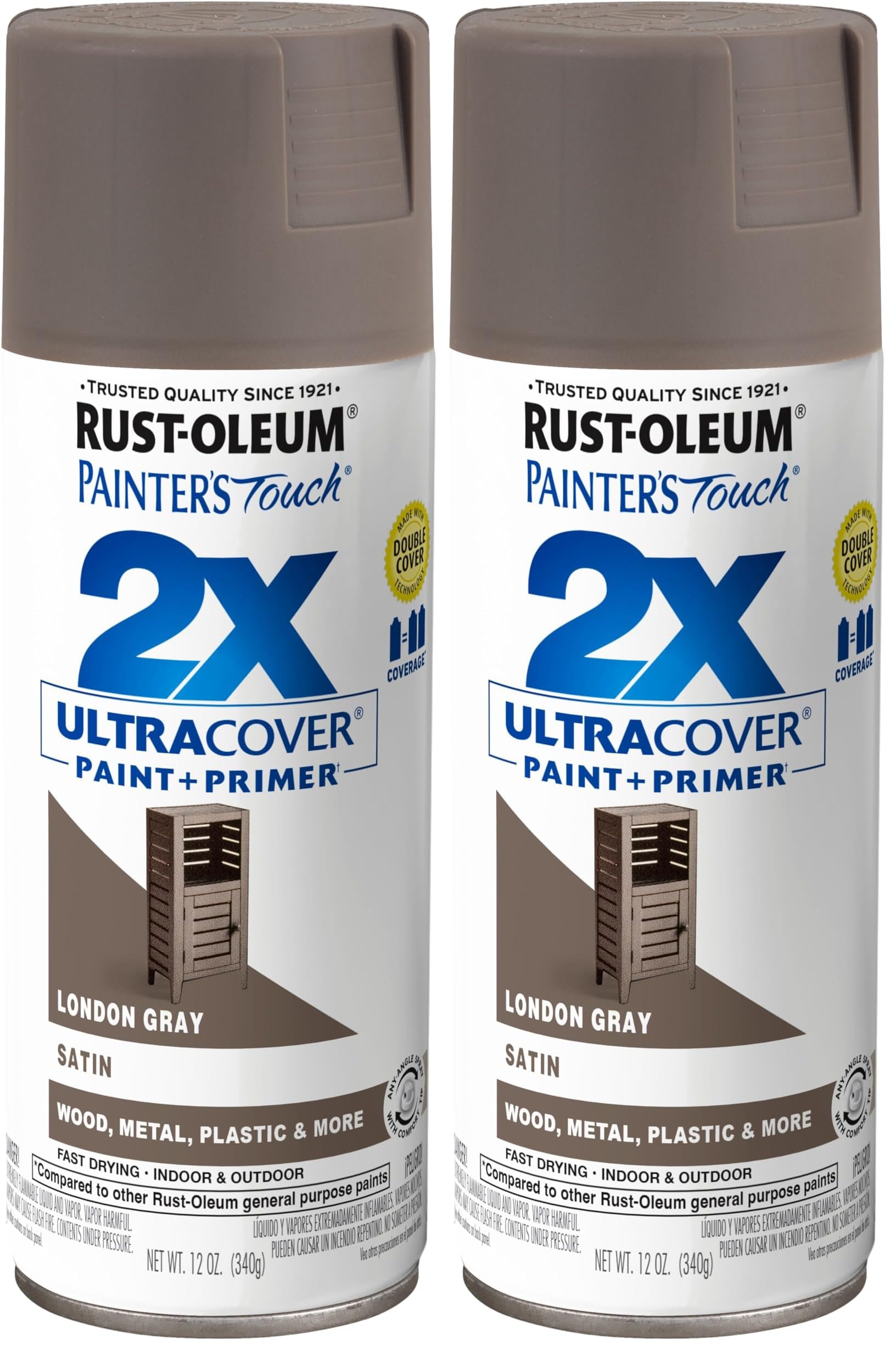Rust-Oleum 249857 Painter's Touch 2X Ultra Cover Spray Paint, 12 oz, Satin London Gray (Pack of 2)