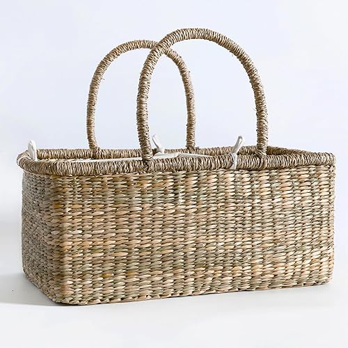 Miniatura 9 de Organizador de pañales de mimbre para bebé, cesta tejida de hierba marina con asas, cesta de pañales con divisores (rectangular)