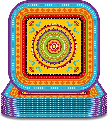 Miniatura 1 de 24 Pcs 7" Mexico Fiesta Party Plates Mexican Party Theme Birthday Supplies Decorations Disposable Paper Dessert Plates for Wedding Baby Shower