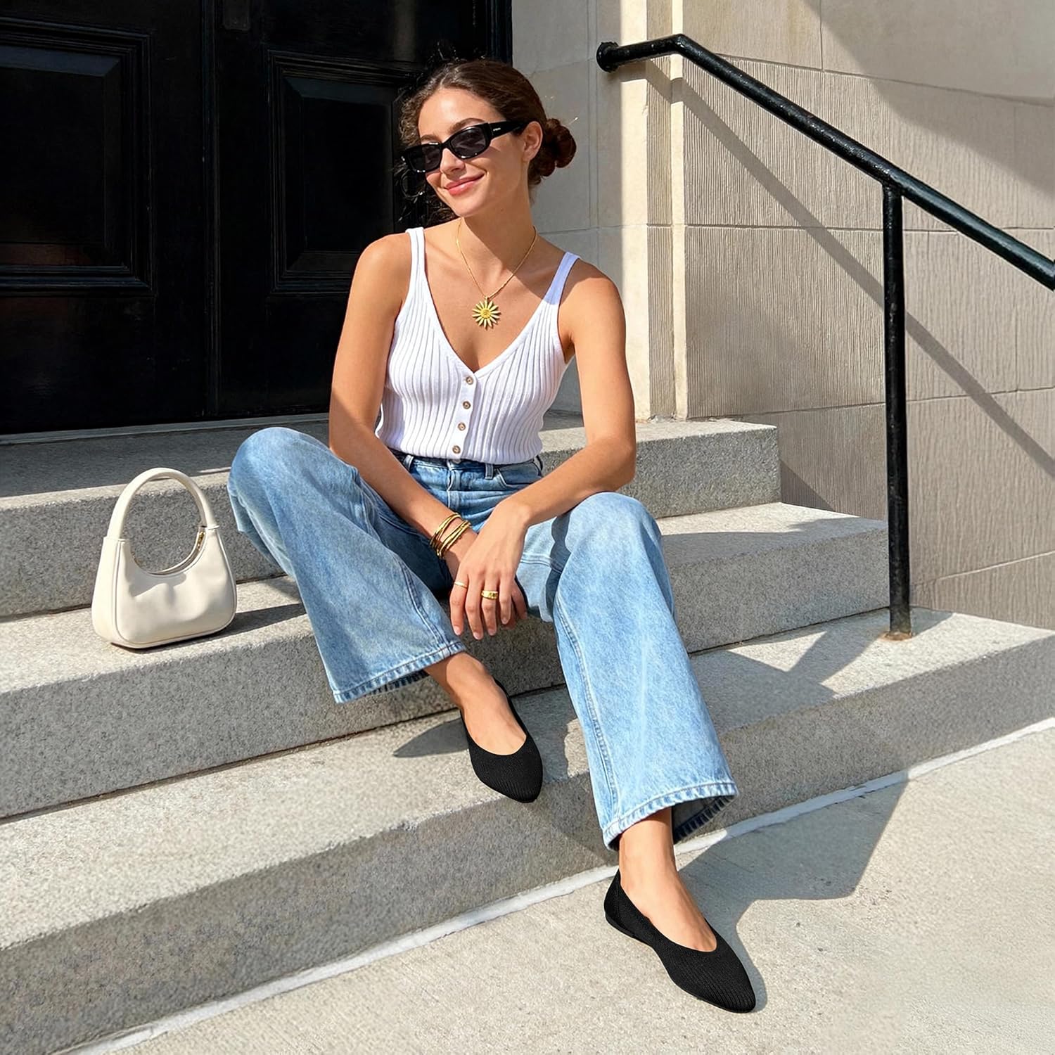 DREAM PAIRS Women's Knit Ballet Dressy Flats Comfortable Washable Flexible Breathable Casual Classic Work Office Walk Pointed Toe Flats - Image 2