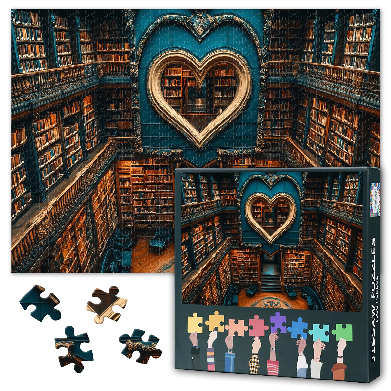 Classical Library with Heart-shaped Hollow Window 1000-Piece Jigsaw Puzzles – for Puzzle Lovers | High-Definition Image, 50x70cm - Hours of Enjoyment