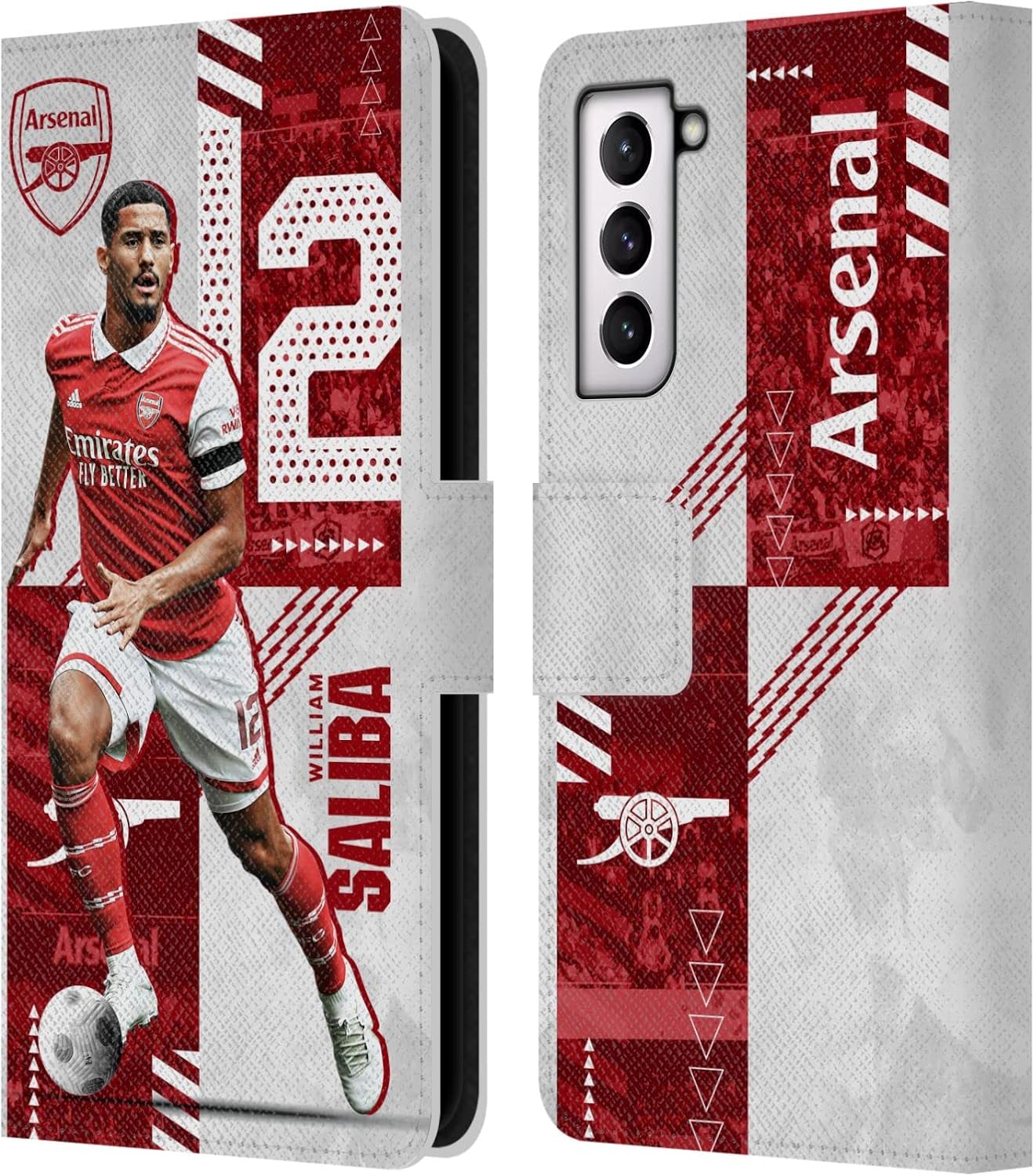 Head Case Designs Officially Licensed Arsenal FC William Saliba 2022/23 First Team Leather Wallet Case Compatible with Samsung Galaxy S21 5G
