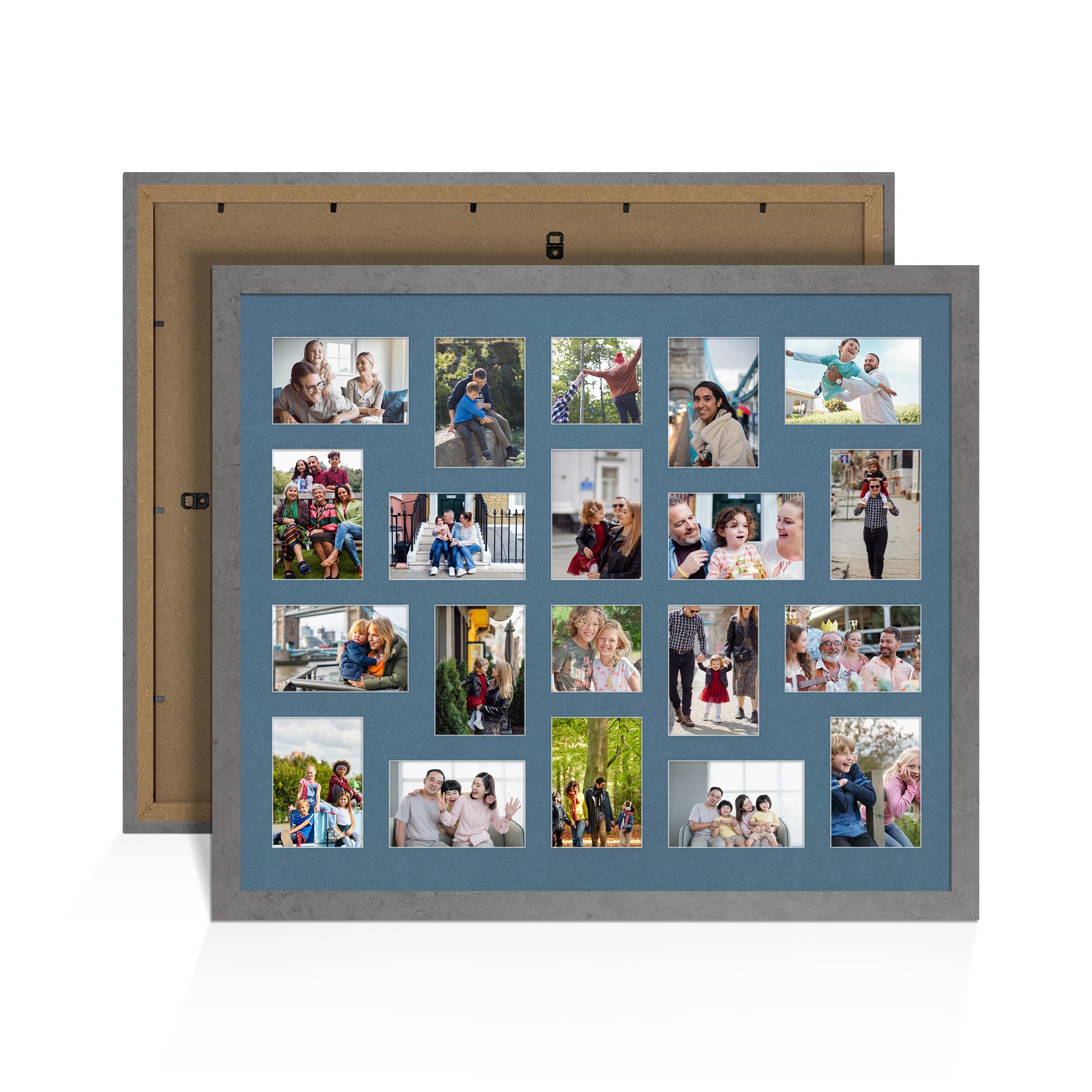 Alison Kingsgate Grey Marble 80x70cm Photo frames for multiple pictures - 20 Apertures Collage Frame with Pompadour Mount- Holds (18x) 6x4 & (2x) 4x4 Photos - Engineered Wood & Perspex — image 1
