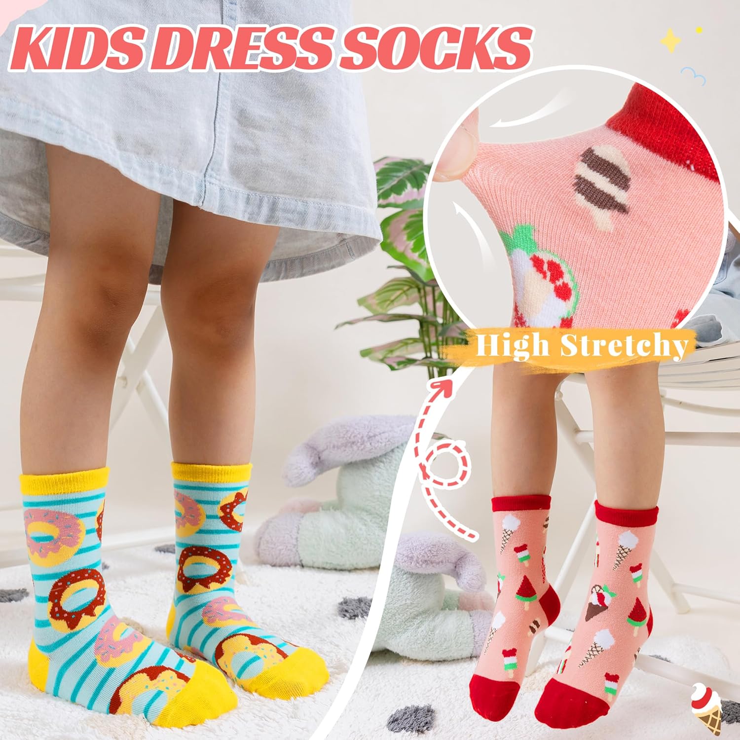 Velice Kids Girls Boys Cotton Crew Socks Funny Crazy Novelty Cartoon Cute Silly Dress Socks 6 Pairs - Image 5