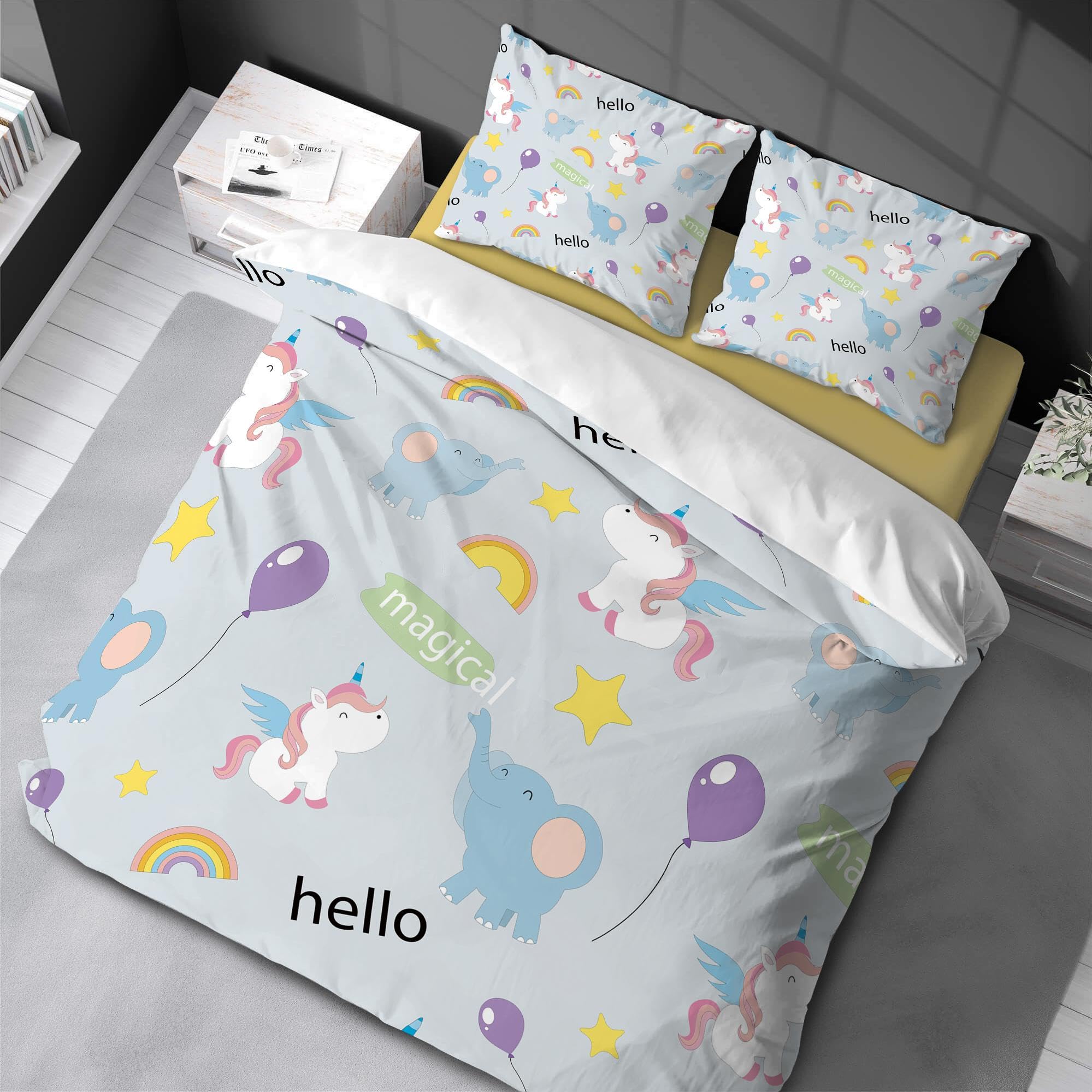 Housse de couette pour enfants animaux 3D 135 x 200 cm avec taies d'oreiller