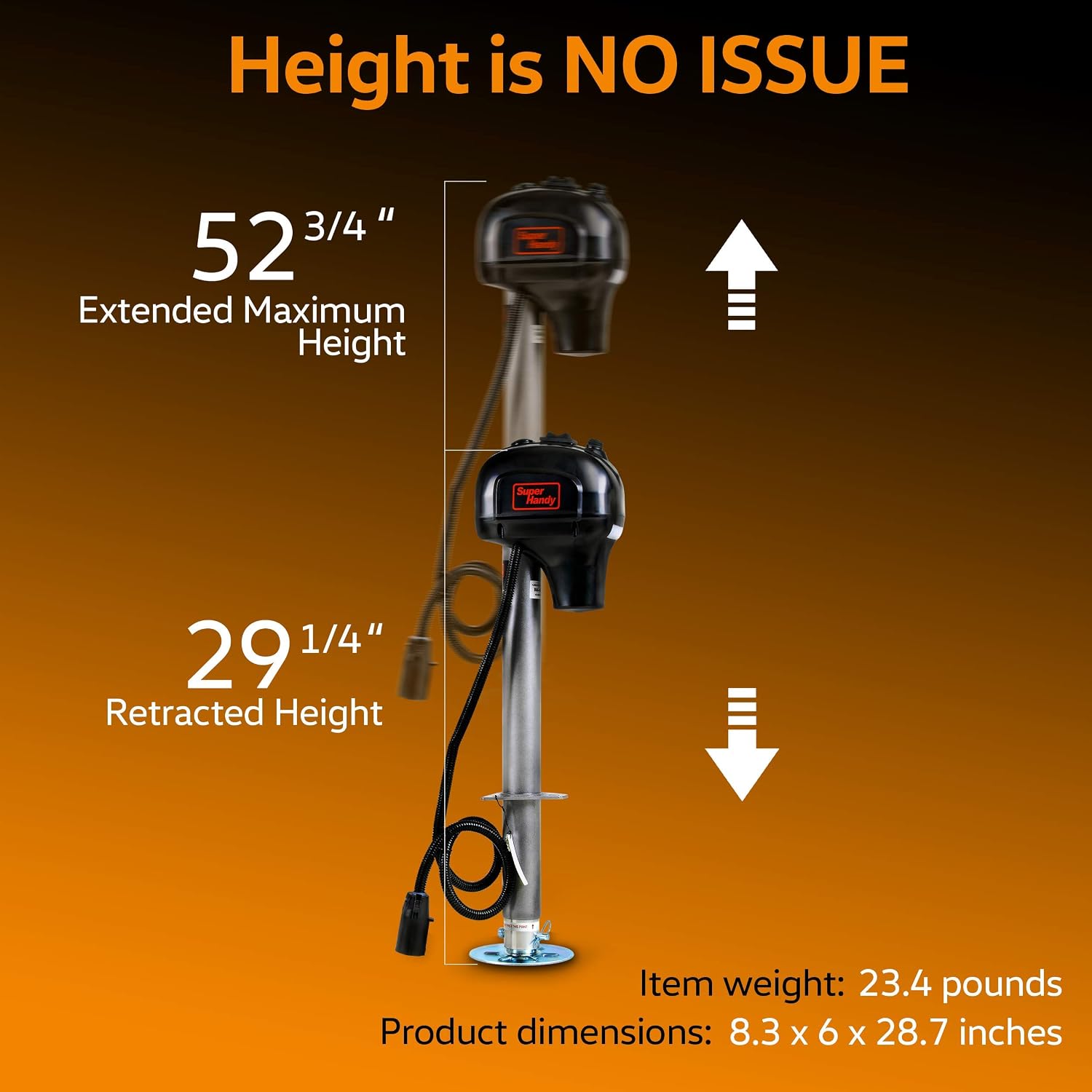SuperHandy Trailer Power Tongue Jack Electric Manual A-Frame 3500LBS Capacity DC 12V Trailer, RV, Camper or Boat Mountable Includes LED Work Light, 48" Inch Power Cord, 7-Pin Vehicle Connector