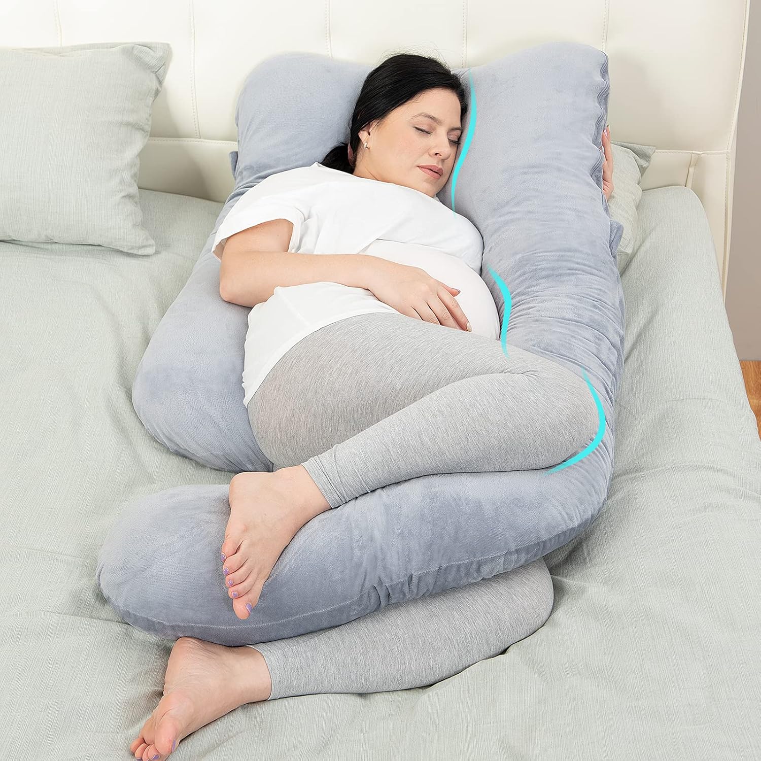 Pregnancy Pillow with 2 Velvet Cover, Rukoy Pregnancy Body Pillow for Side Sleeping, U Shaped Maternity Pillow for Belly Back Support : Baby