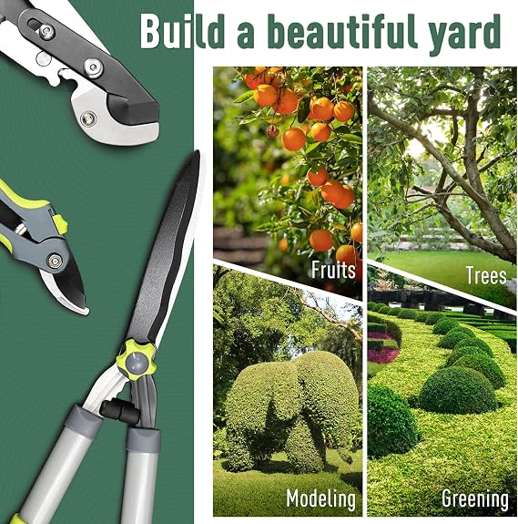 Updated 3PCS Garden Shears Set with 72cm Tree Loppers Heavy Duty, 58cm Professional Heavy Duty Hedge Clippers, 20cm Sharp Pruning Shears as Tree & Shrub Care Kit，Chops Thick High Branch Ease