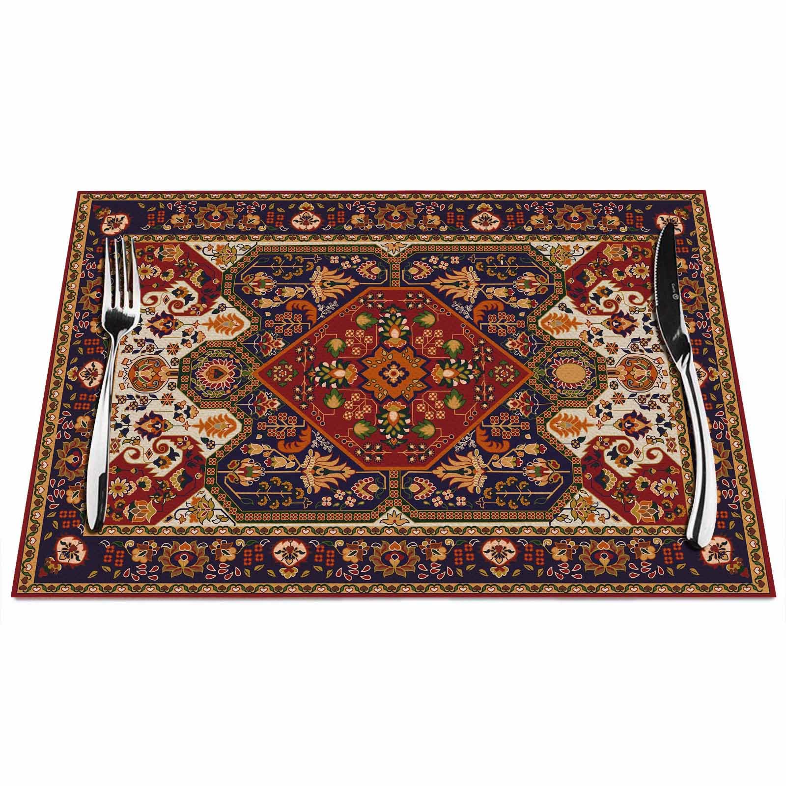 Walmsco Placemats Bohemian Rug Pattern Decor For Dining Room Kitchen Table,Waterproof Non-Slip Washable Heat Resistant Placemats,Set of 4,12"x18"