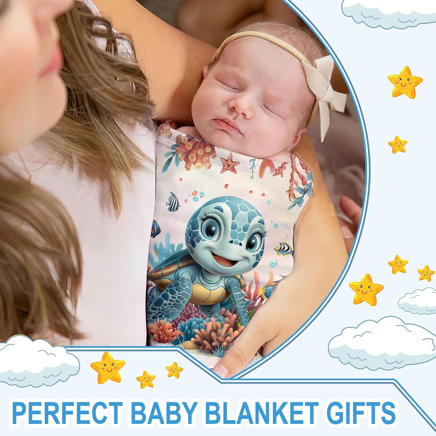 Hyturtle Personalized Sea Turtle Baby Blanket - Cute Baby Sea Turtle Gifts for Girl Boys - Sea Animal Gifts for Newborn Infant New Mom - Custom Name Soft Cozy Plush Blanket Toddler Crib Bedding Decor
