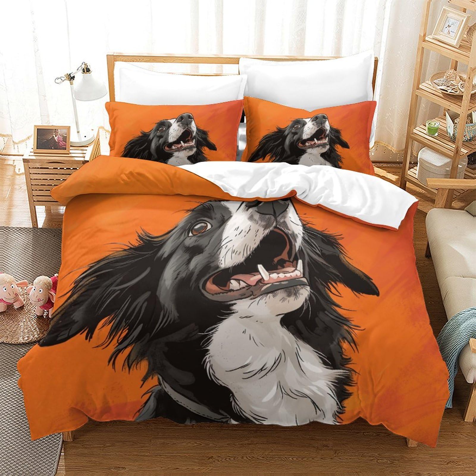 Housse de couette avec taie d'oreiller motif chien 3D parure de lit réconfortante pour enfants