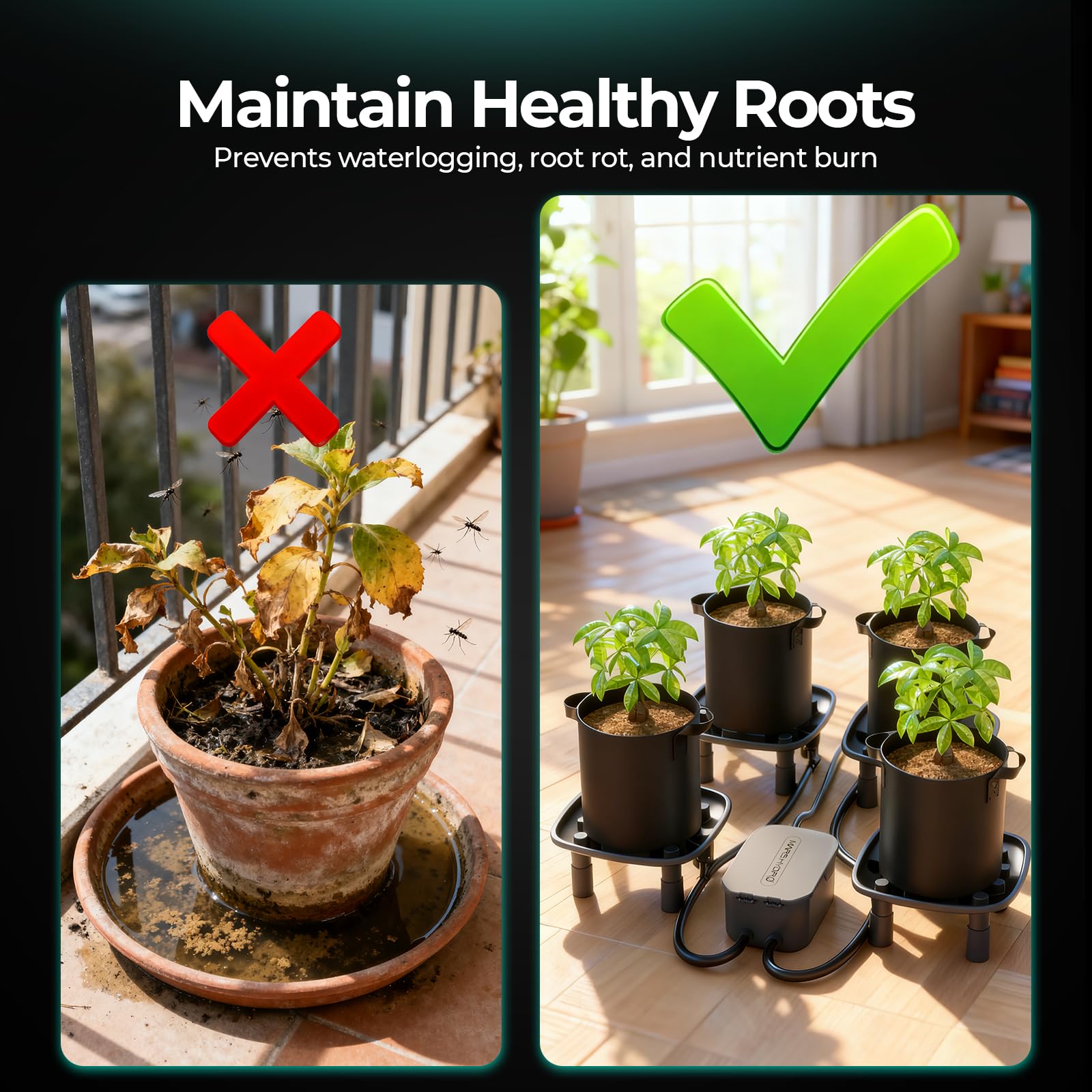 MARS HYDRO Automatisches Entwässerungssystem für Growzelt, 3er-Pack Drainage Schalen mit 25W Auto-Sensor Wasserpumpe, 5-Gallonen Grow Bags & Sammelbehälter, Automatisches Runoff-Kit für Indoor-Growing