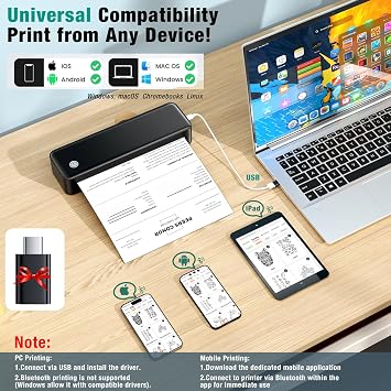 PEDOOLO Portable Printer Wireless for Travel, Inkless Thermal Printer Supports 8.5 x 11 Inch Thermal Paper, Bluetooth Compatible with iOS, Android, Laptop Includes 2 Rolls & 10 Sheets of Paper Kit