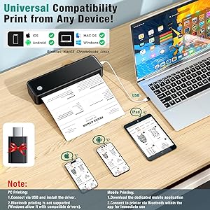 PEDOOLO Portable Printer Wireless for Travel, Inkless Thermal Printer Supports 8.5 x 11 Inch Thermal Paper, Bluetooth Compatible with iOS, Android, Laptop Includes 2 Rolls & 10 Sheets of Paper Kit