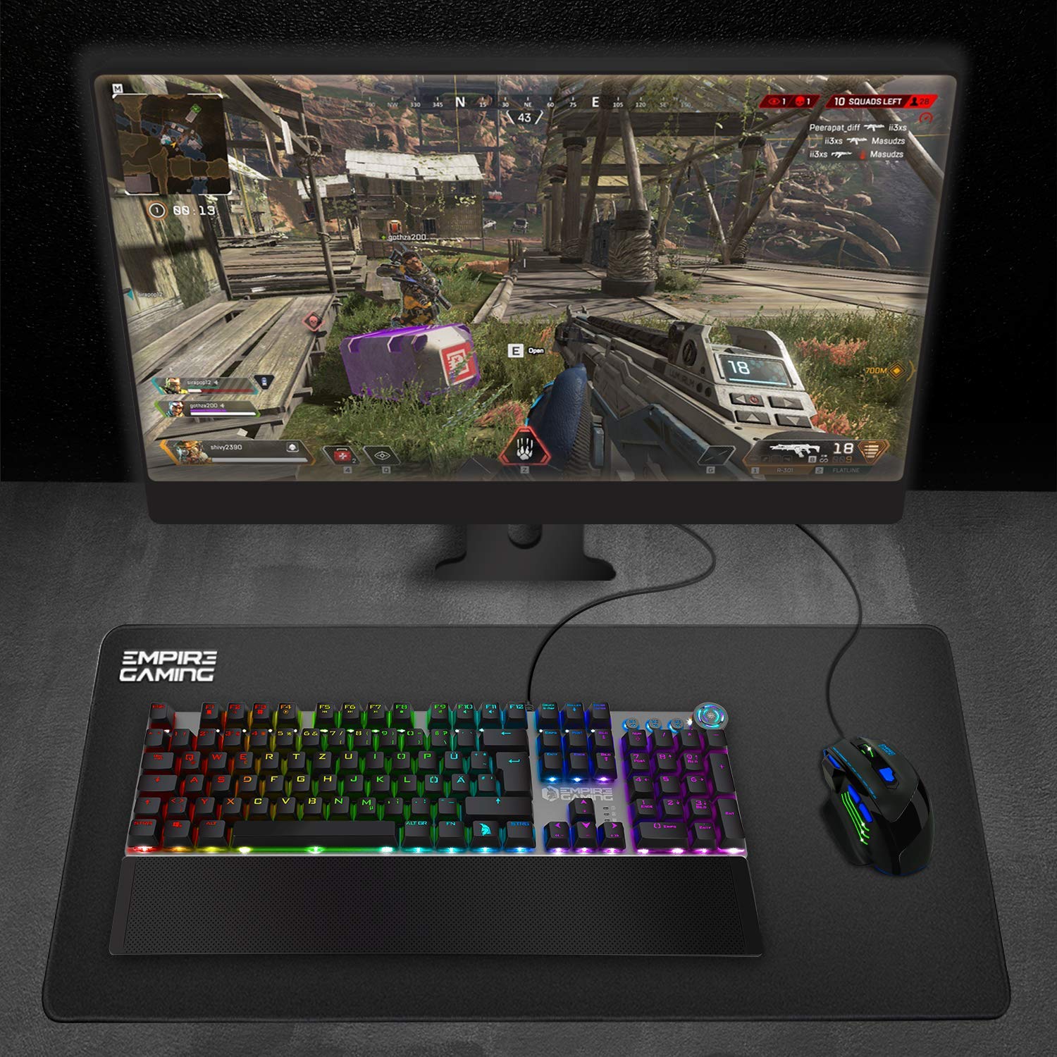 EMPIRE GAMING Stardust Gaming Tastatur Opto Mechanische Tasten RGB LED Hintergrundbeleuchtung Gamer Programmer Software Abnehmbare Handauflage (QWERTZ Deutsche Layout)