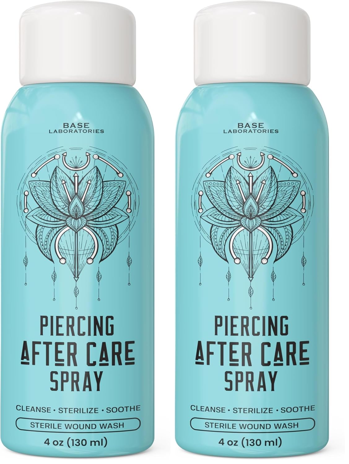 BASE LABORATORIES Piercing Aftercare Spray 4oz | Saline Spray for Piercings | Ear Piercing Cleaner Spray | Saline Solution for Piercings | Piercing & Keloid Bump Removal for Ears, Belly Nose Piercings