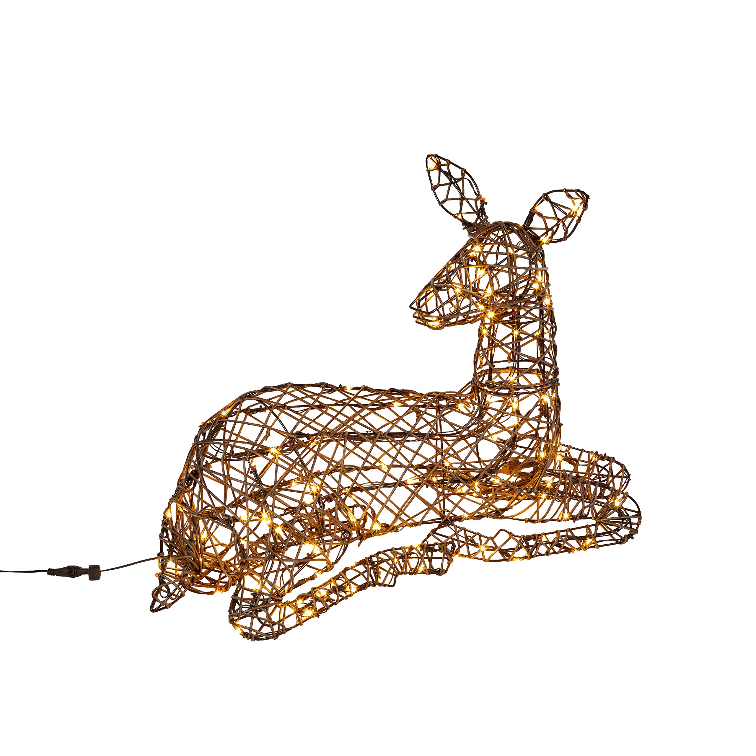 Lights4fun Renna Natalizia Luminosa di Rattan Marrone con 140 LED Bianca Calda Luci di Natale Decorazione Natalizia Figura di Natale per Interni ed Esterni