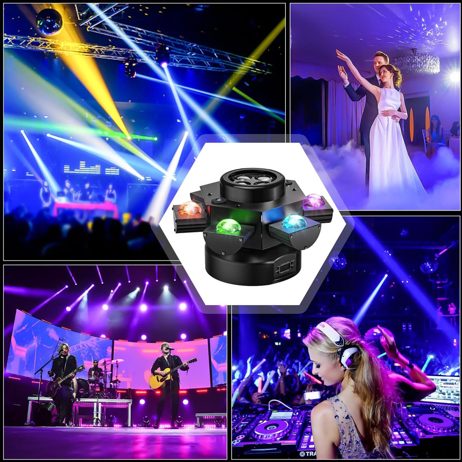 Attrezzatura for luci a testa mobile DJ 6 bracci, da discoteca feste al coperto, LED RGBW DJ, palco con controller DMX-512, attivate dal suono, feste, KTV, matrimoni, club