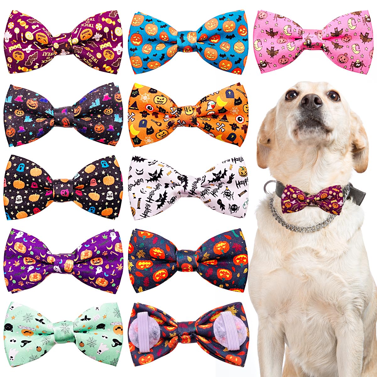 BIPY Halloween Dog Bowties for Pet Small Dogs Cats Puppy Bow Ties Necktie Adjustable Slides Collars Assorted Styles for Party Grooming Accessories