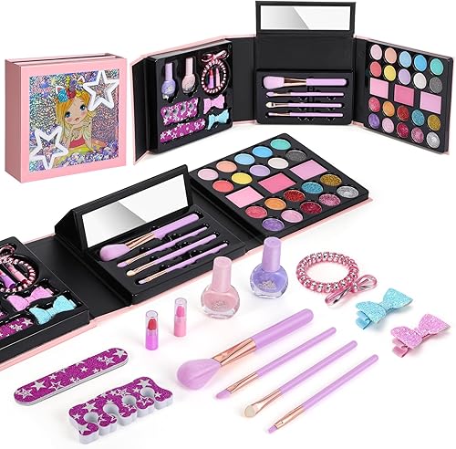 Biupky - Kit de maquillaje para niñas, 36 piezas de juguetes para niños, no tóxico y lavable, juguete para niñas pequeñas, juguetes de princesa,