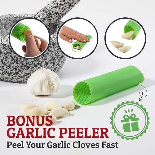 Vista 41 de Priority Chef Juego de mortero y mortero grande de alta resistencia, 100% granito, base antideslizante, guacamole fresco, salsa, pesto, tazón