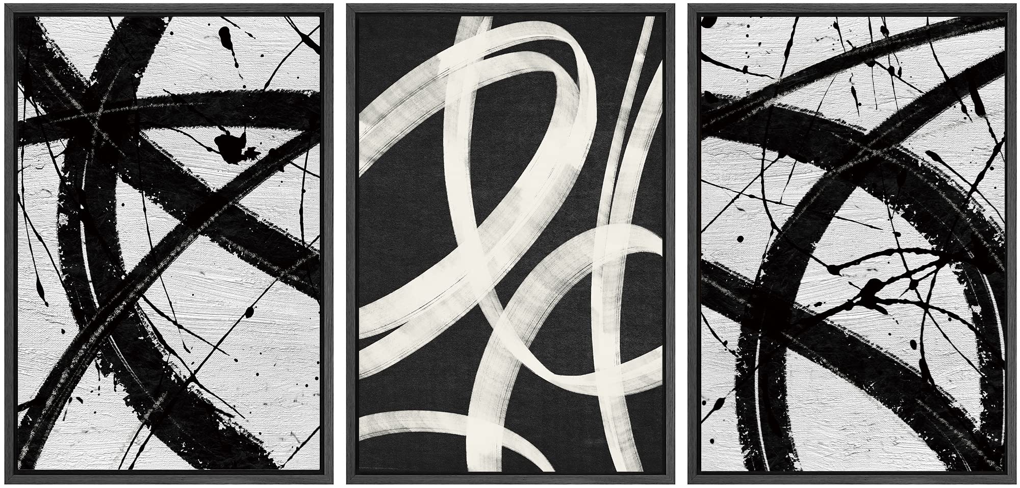 SIGNWIN Framed Canvas Print Wall Art Set Blue White Grunge Geometric Pattern Abstract Shapes Cozy Neutral Decorative Contemporary Minimal for Living Room, Bedroom, Office - 24"x36"x3 Natural — view 83