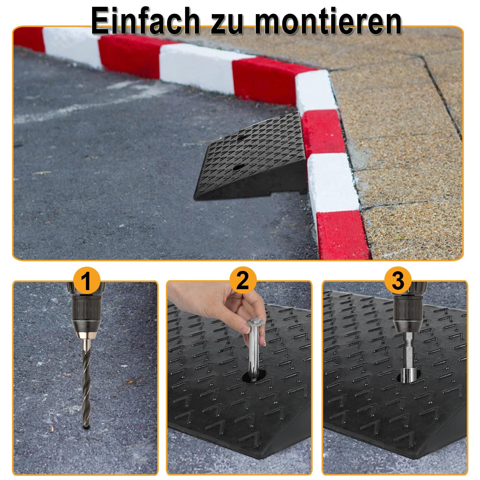 XMTECH Juego de 2 rampas de goma para bordillos, 10,5 cm de alto, rampa para silla de ruedas, rampa de umbral de puerta, rampa para coche, moto, silla de ruedas, andador