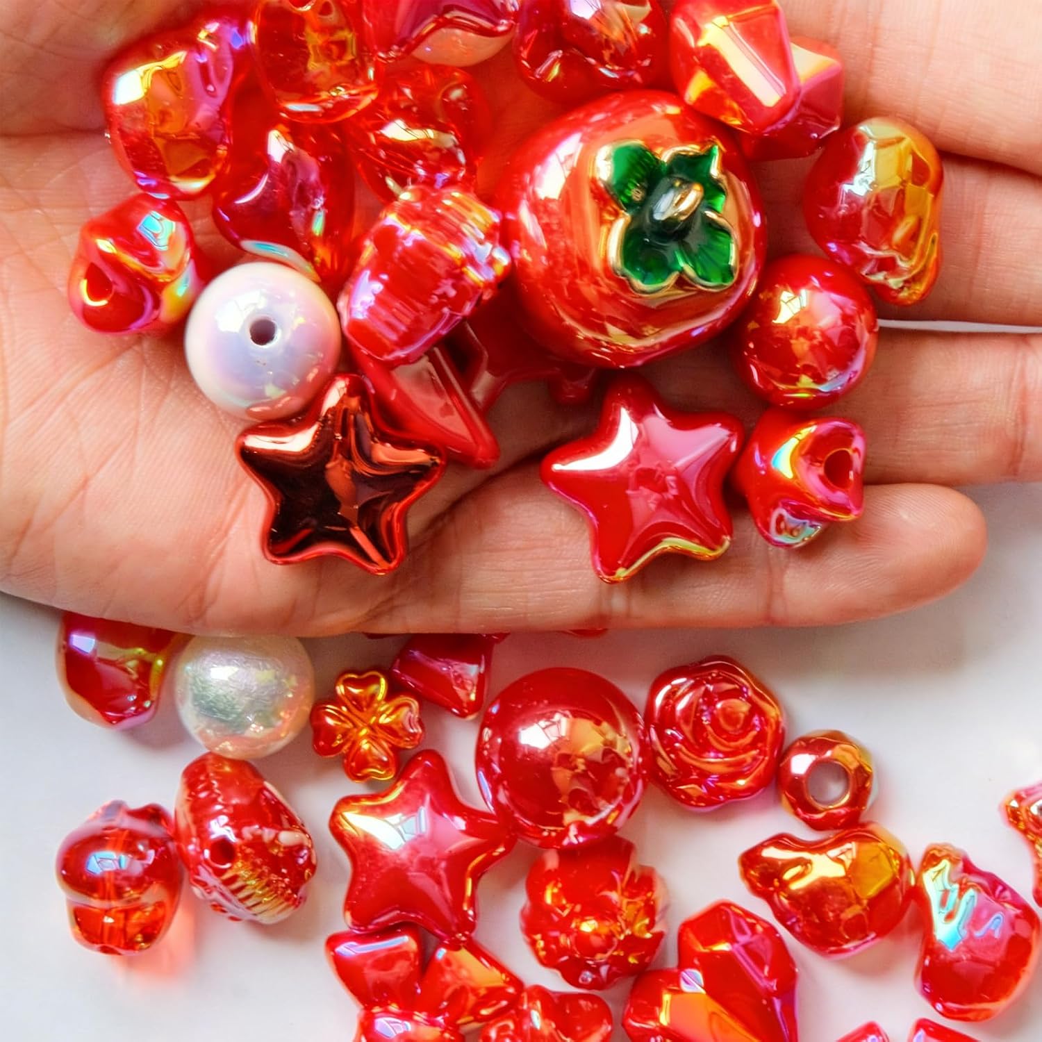100G Assorted Acrylic Beads for Bracelet Making, Red Large Aesthetic Kawaii Beads for Keychain Phone Charms, Multi-Shapes Cute Bead for Jewelry Making, DIY Crafts, Necklace image 2
