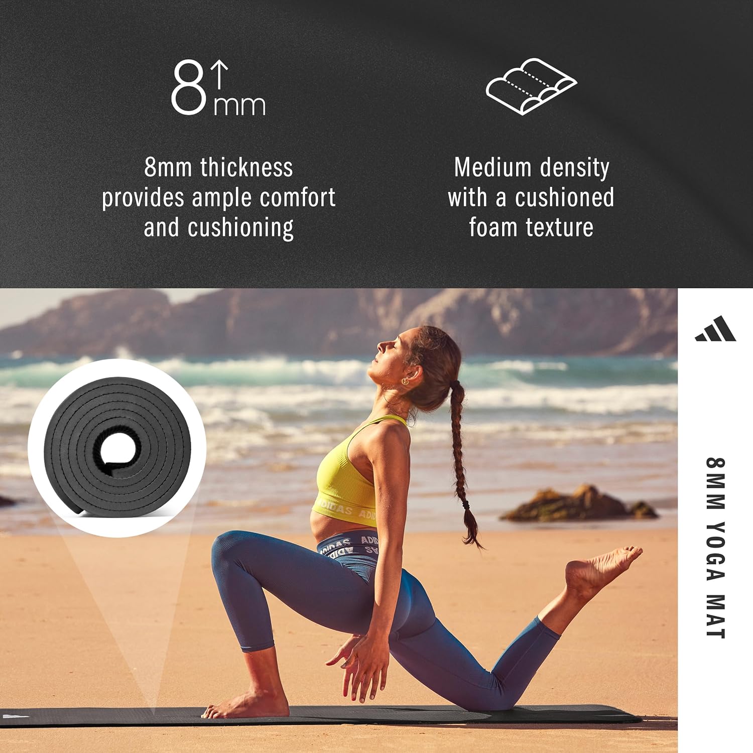 adidas Yoga Mat - Eco Friendly - Non Slip, Durable Textured Surface, 8mm