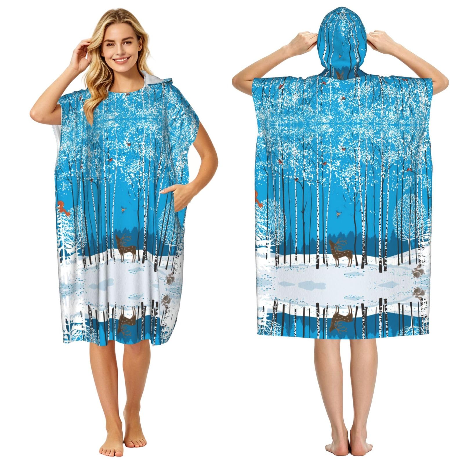 Peignoir à capuche imprimé bouleau poncho éponge adulte