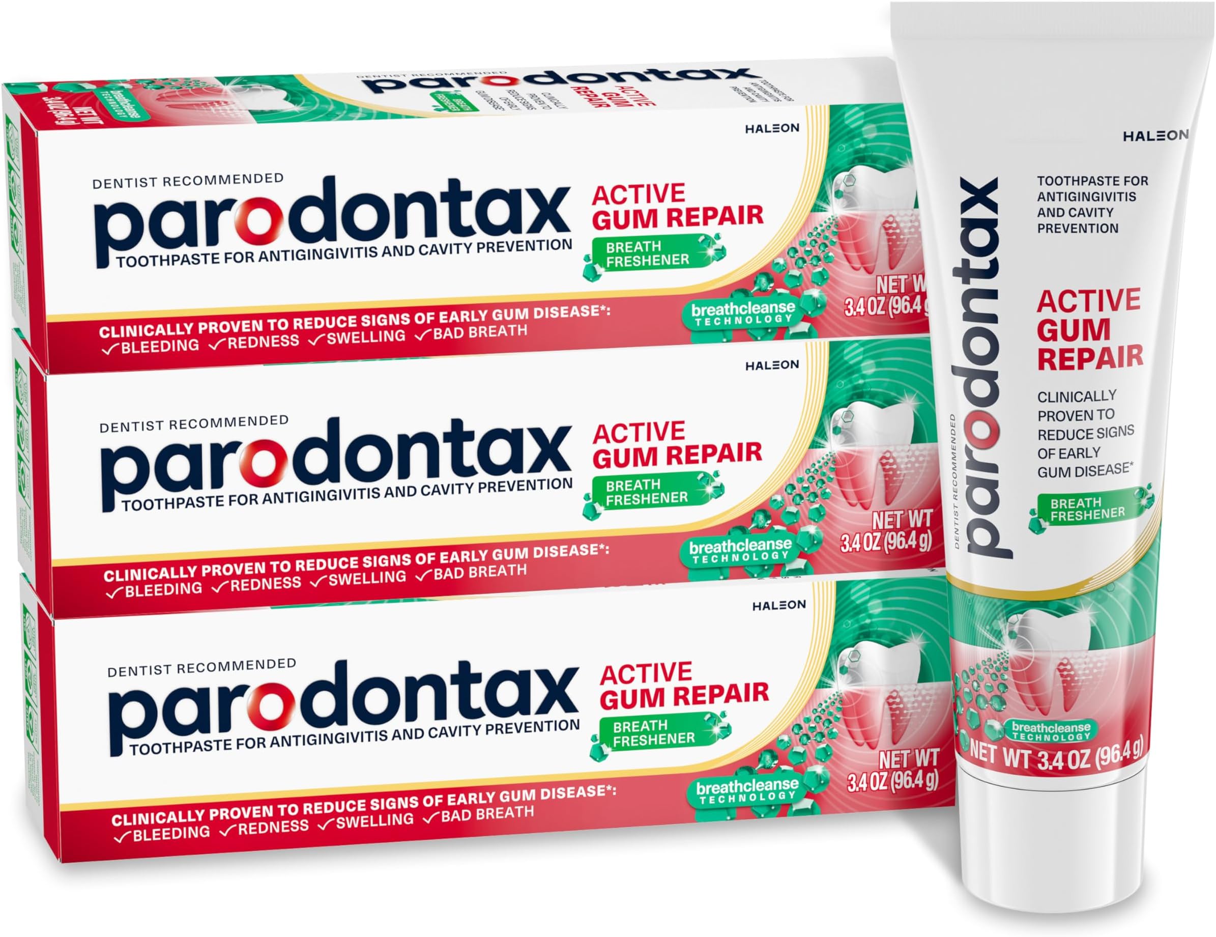 Parodontax Active Gum Repair Breath Freshener Toothpaste, 3x3.4 oz