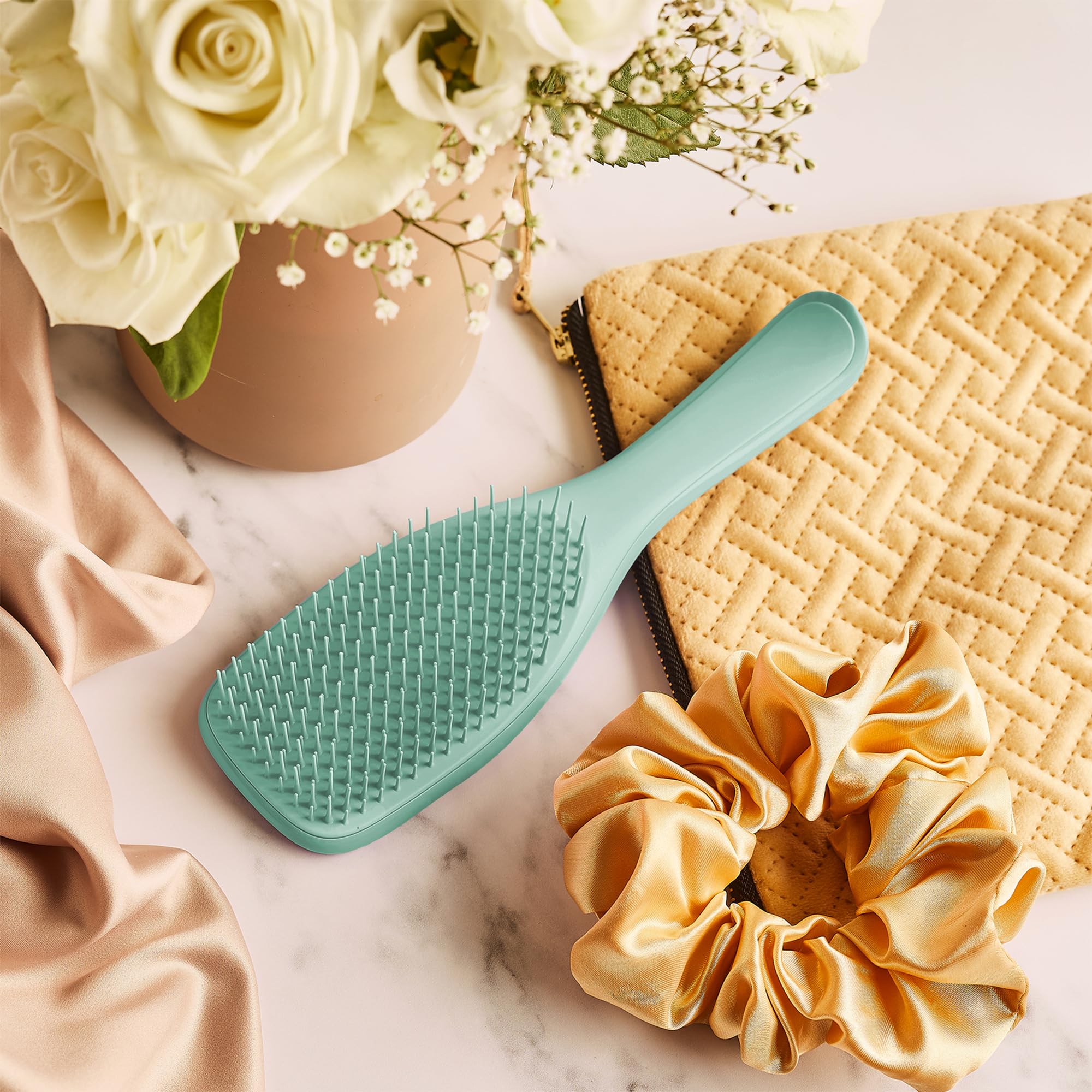 Tangle Teezer Fine and Fragile Ultimate Detangler Hairbrush - Cepillo Desenredante Cabello Teñido, Fino y Frágil - Púas Suaves y Flexibles de Doble Altura - Menos Rotura y Sin Tirones - Verde Azulado