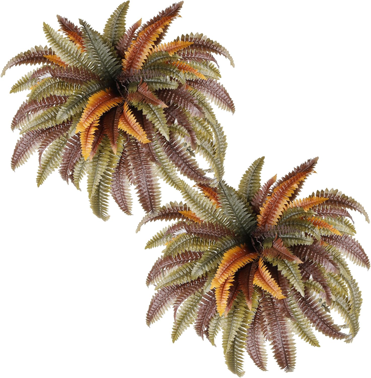 Artificial Plants Faux Fern, Artificial Ferns for Outdoors Indoors, 45 Inch Large Fake Boston Ferns 2 Pack, Realistic Hanging or Floor Greenery for Porch House Decor, Rust Autumn Color