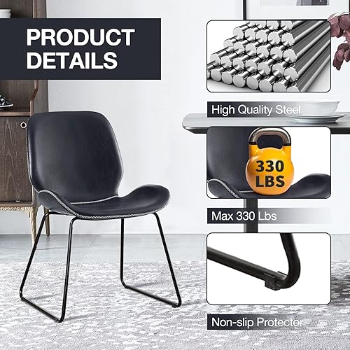 Miniatura 4 de PayLessHere Silla decorativa de metal para cocina, sillas de comedor de piel sintética para interiores y exteriores, estilo urbano, con patas de