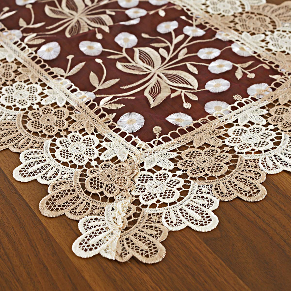Pizzo floreale ricamo runner, poliestere rettangolare trasparente