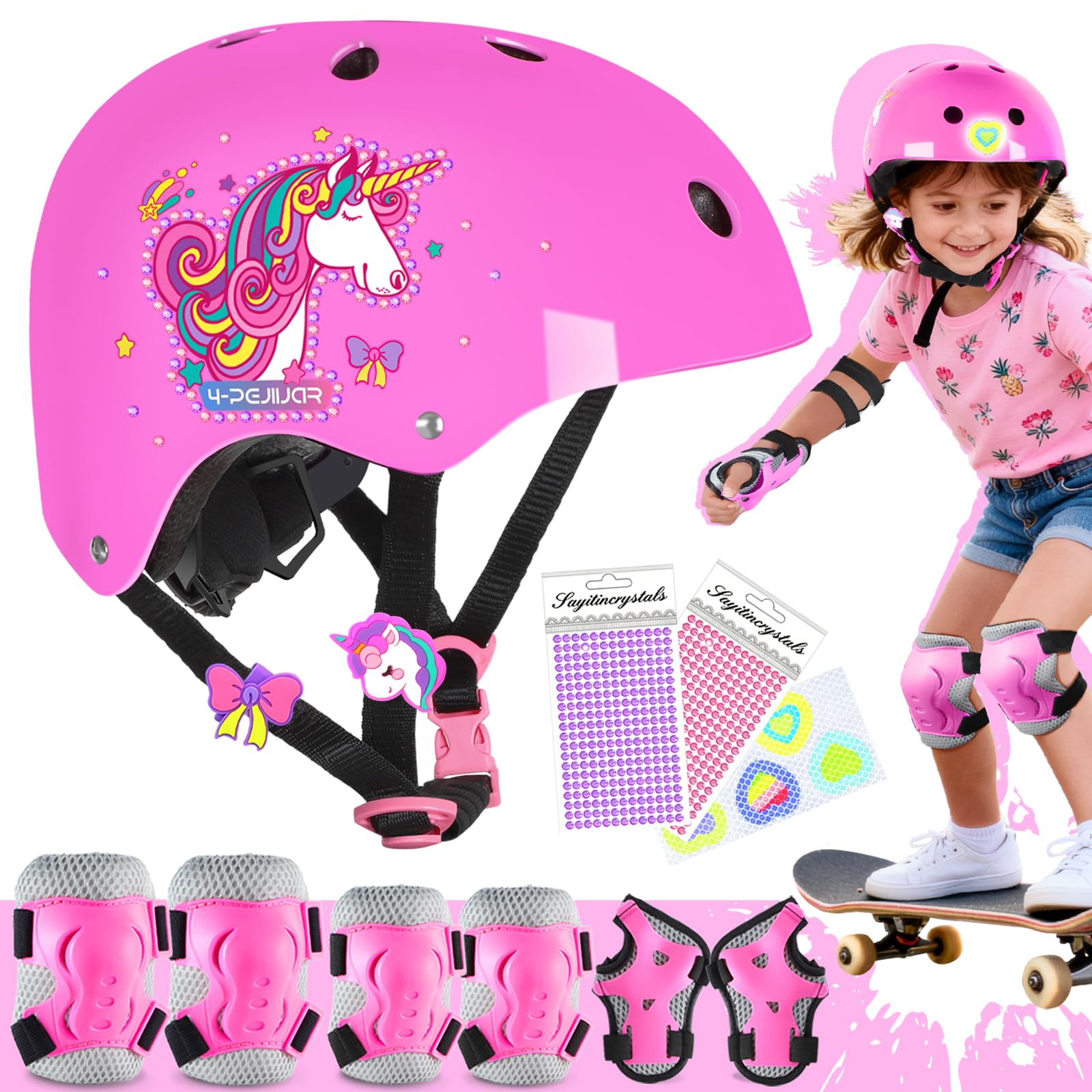 Licorne Protection Roller Enfant Fille Genouillères pour Enfants Equipement de Protection avec Sac de Transport pour Scooters Vélos Inline Skates Skateboard