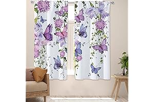 LilacButterfly Curtains Floral Purple Window Curtains for Bedroom Living Room
