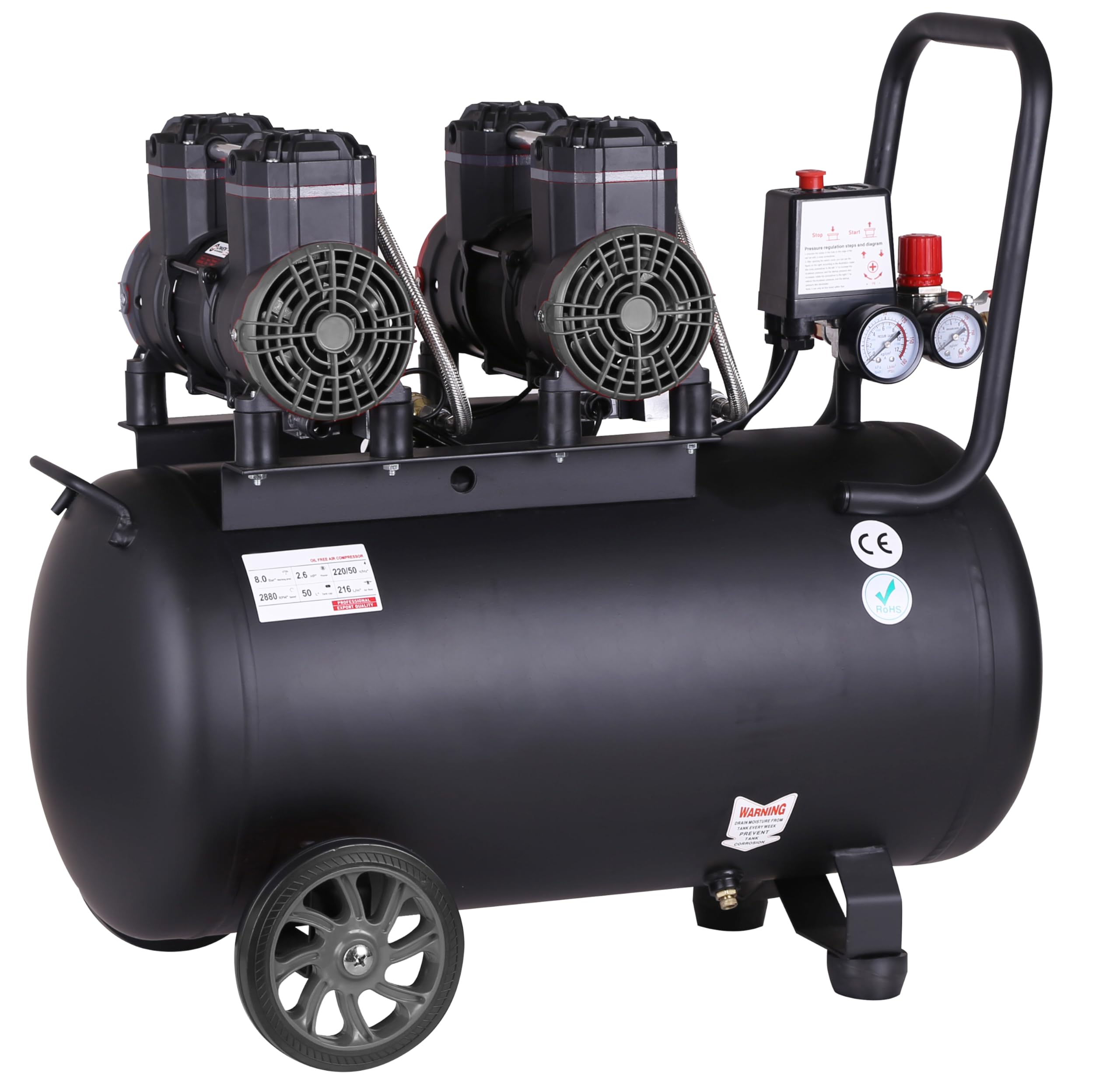 Compresor de aire profesional con certificado CE SILENCIOSO, 50 litros 2.6 cv 8 Bares
