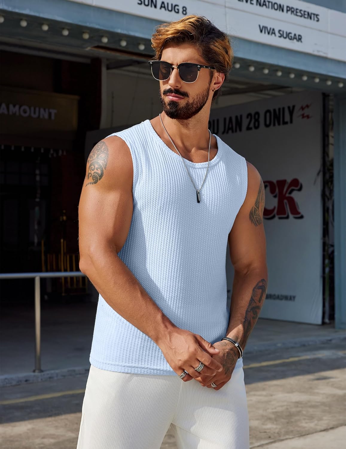 COOFANDY Mens Casual Tank Tops 2 Pack Waffle Knit Sleeveless Shirt Breathable Tank Shirts Summer Muscle Tee - Image 2