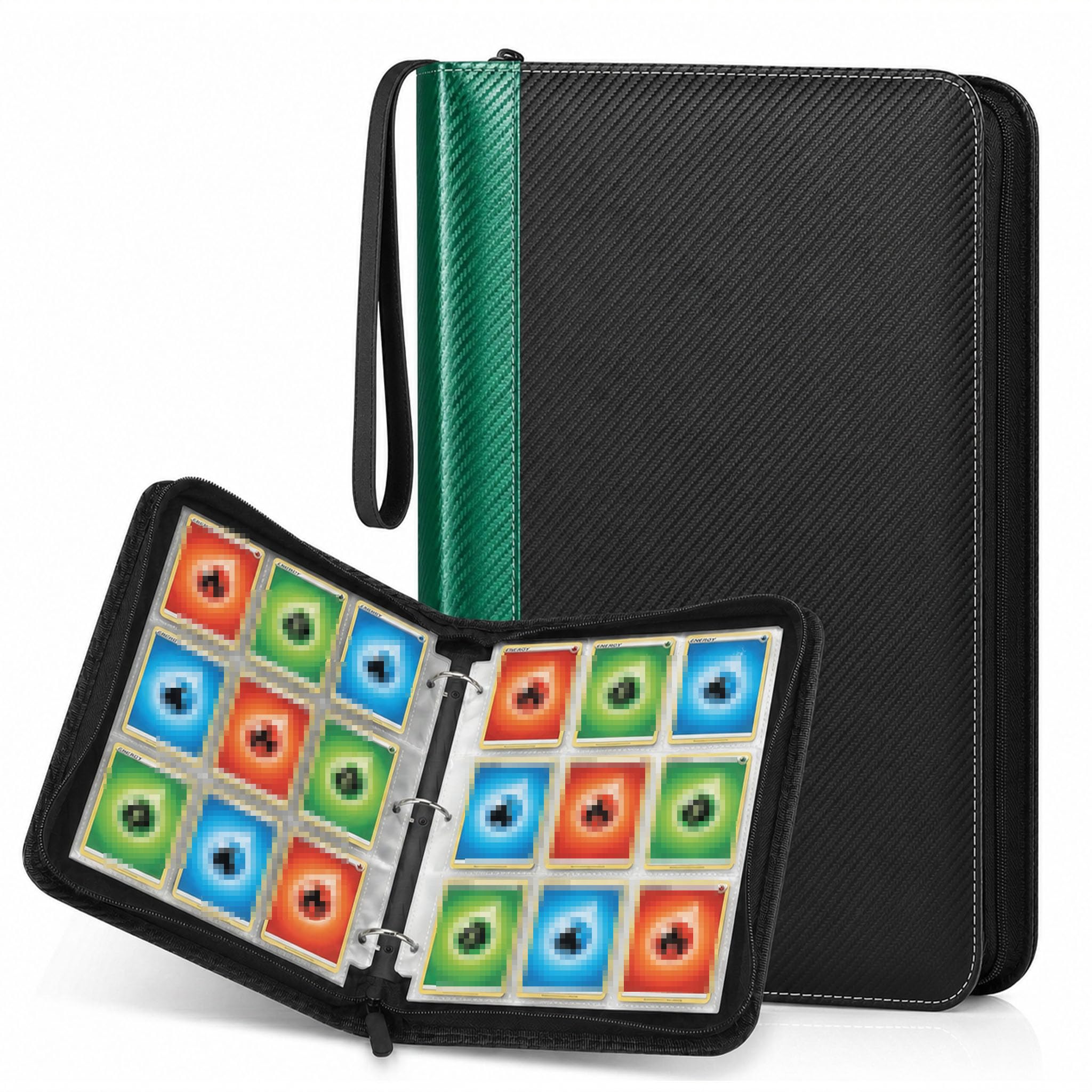 KORVORIA 9 Pocket Card Binder, 900 Trading Card Album for Standard Cards, Card Collection Folder Compatible with TCG, Basketball Sports Cards, Game Cards, Green