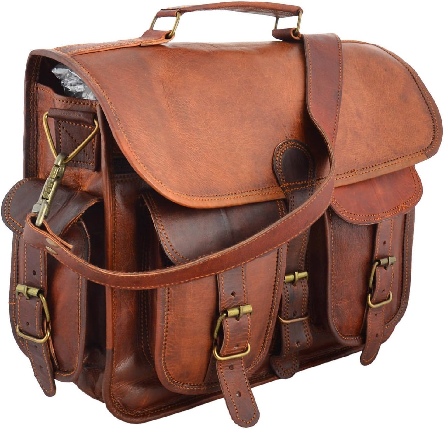 15" distressed Leather messenger bag laptop bag computer case shoulder bag for men & women