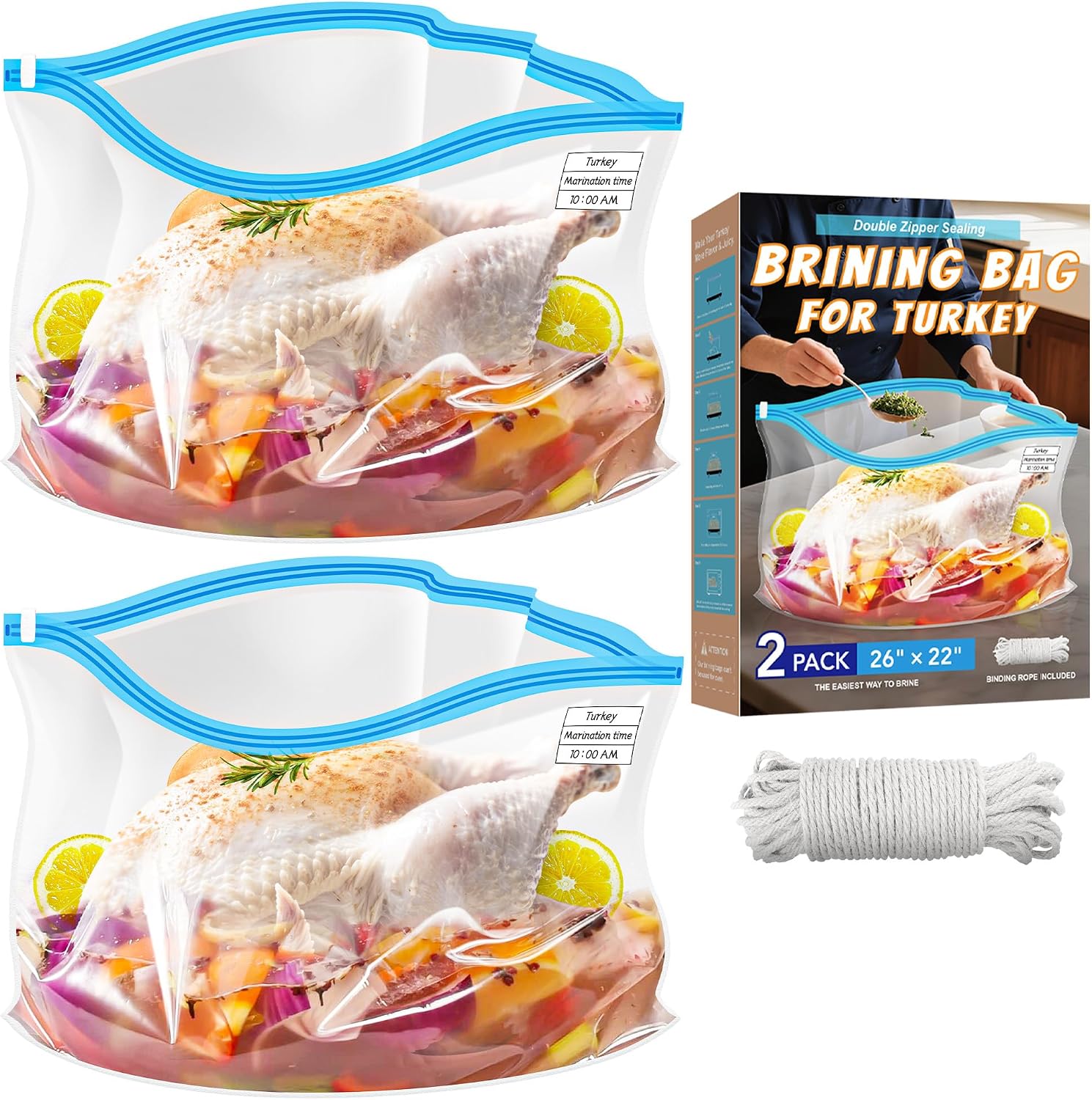 Surprising Turkey brine Bags:⁤ 26x22 with Double Zippers & Leakproof ‌Design for Thanksgiving Prep