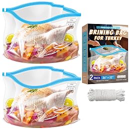 Vacpack Brining Bag for Turkey, Extra Large Brining Bags for Turkey with String, Double Zippers Turkey Brine Bags for Marinade, Steak, Chicken, Beef, Ham, Pork, 26” x 22”, with Date Label, 2 Pack
