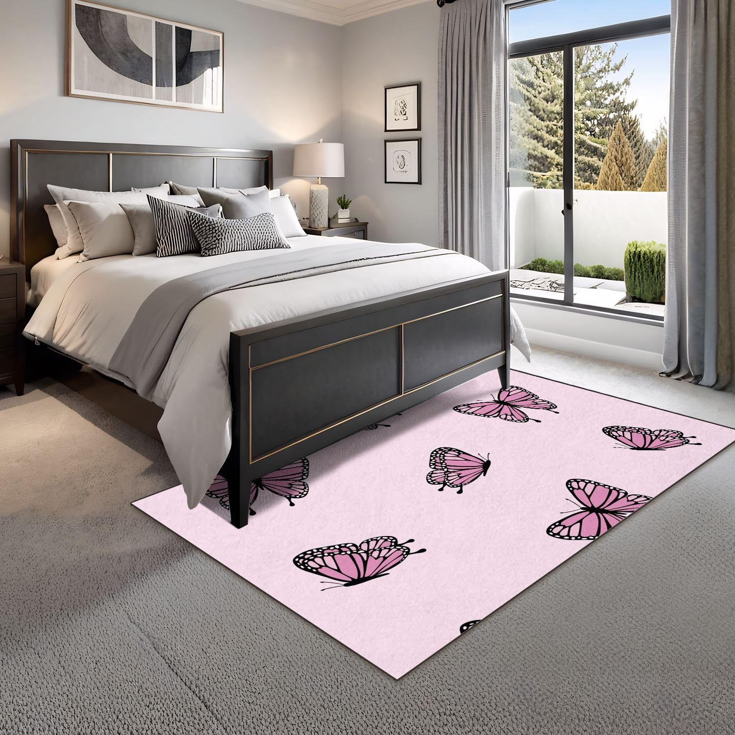 4x5 Pink Boho Rug Rugs for Living Room Rugs for Entryway Pink Butterfly Drawings Seamless Repeating Pattern Texture Bedroom Rug Door Mat Nursery Room Decor Rainbow Carpet