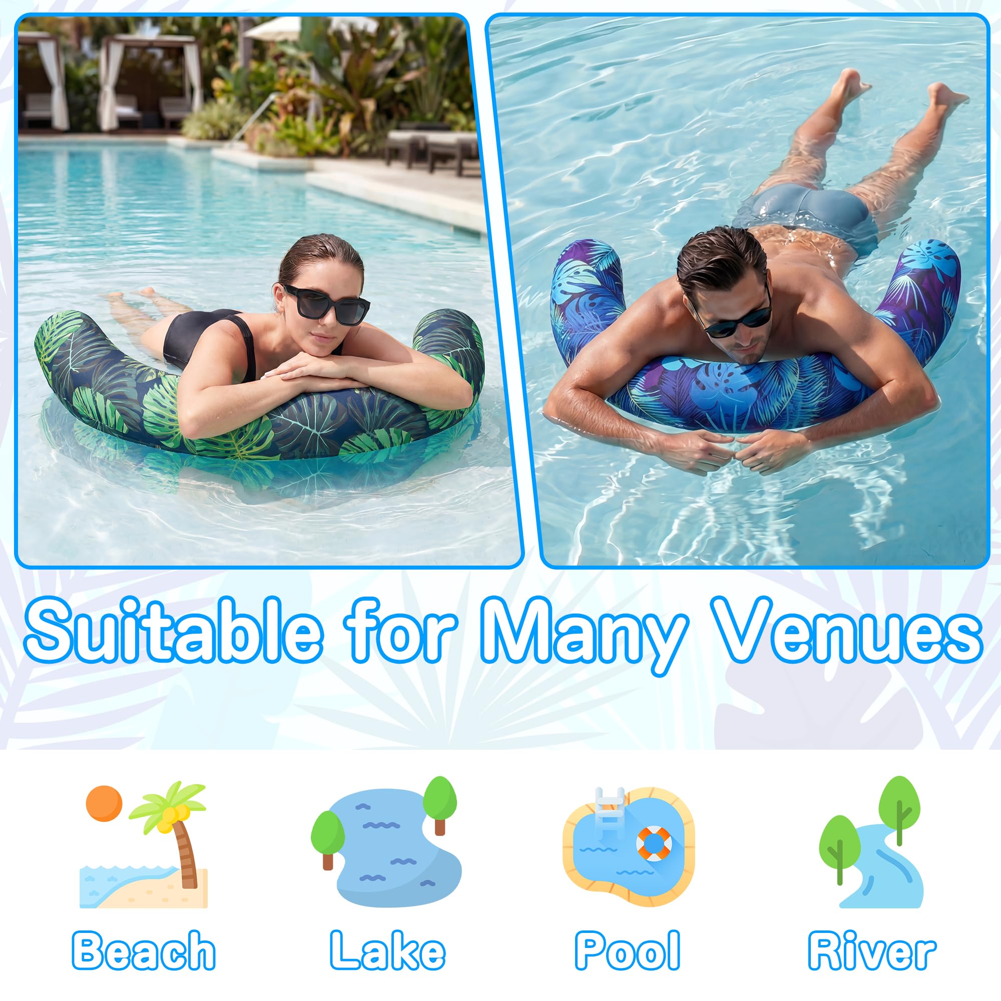 FindUWill 2 Stück gebogene Pool-Nudeln, aufblasbar, mit Stoff überzogene Schwimmnudeln, 94,4 x 48,3 cm, aufblasbares Pool-Schwimmzubehör für Sommer-Wasserparty