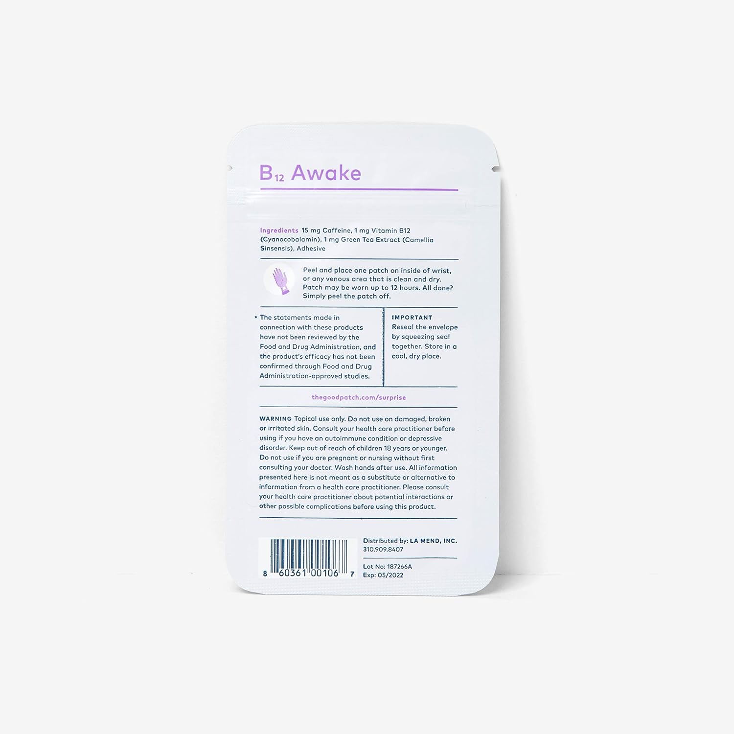 The Good Patch B12 Awake Patch with Plant-Based Ingredients, Infused with Caffeine, B12, and Green Tea Extract, Designed to give Your Day a Boost. (2 Pack) (8 Patches) : Health & Household