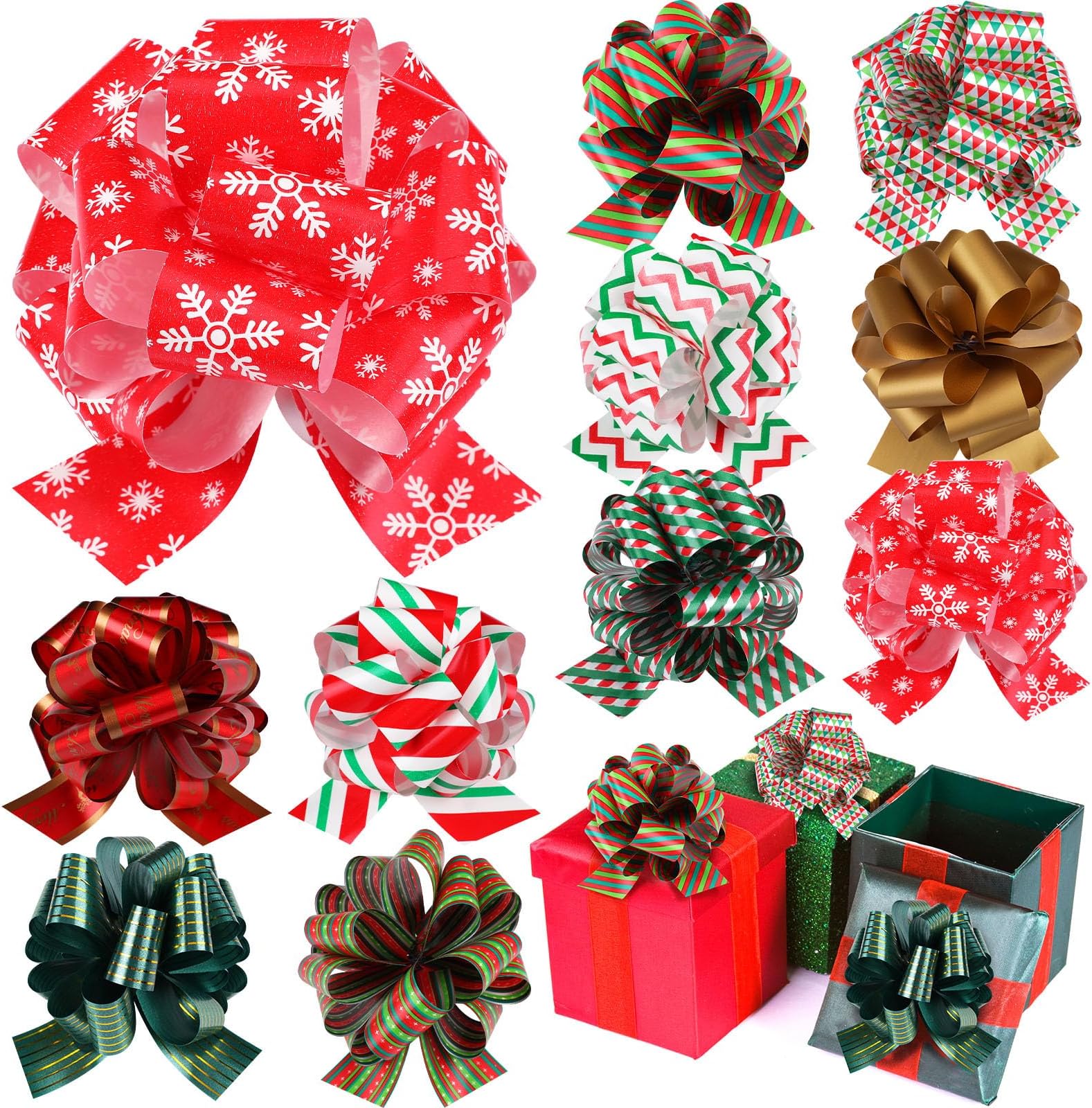 Craftsatin 50 Pcs Christmas Pull Bows for Gift Wrapping 5