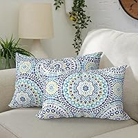 Vista 9 de Paquete de 2 almohadas lumbares impermeables para exteriores con rellenos, 12 x 20 pulgadas, almohada decorativa rectangular para patio, hogar
