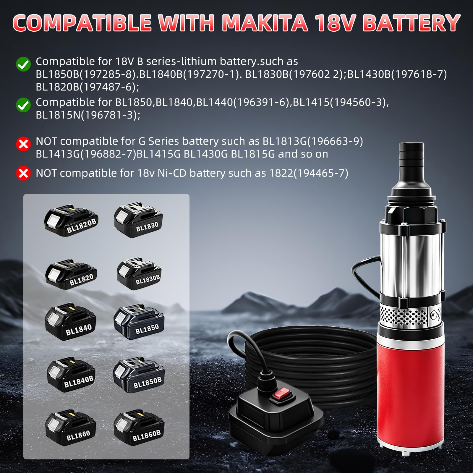 Pompe immergée Compatible Makita 18V, Pompe à eau sans fil